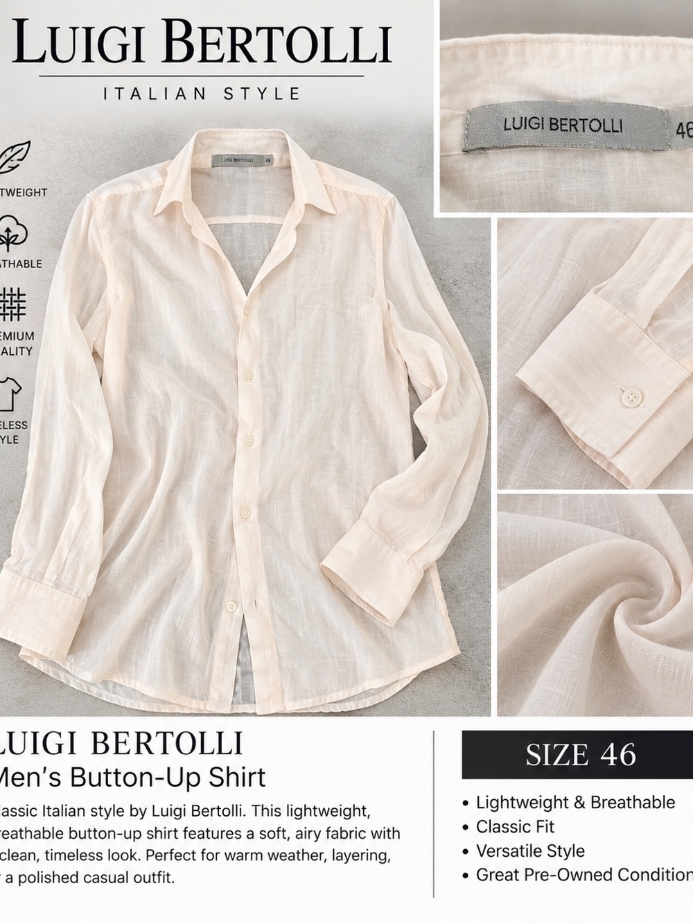 Men’s Cream Button-Down Linen Shirt